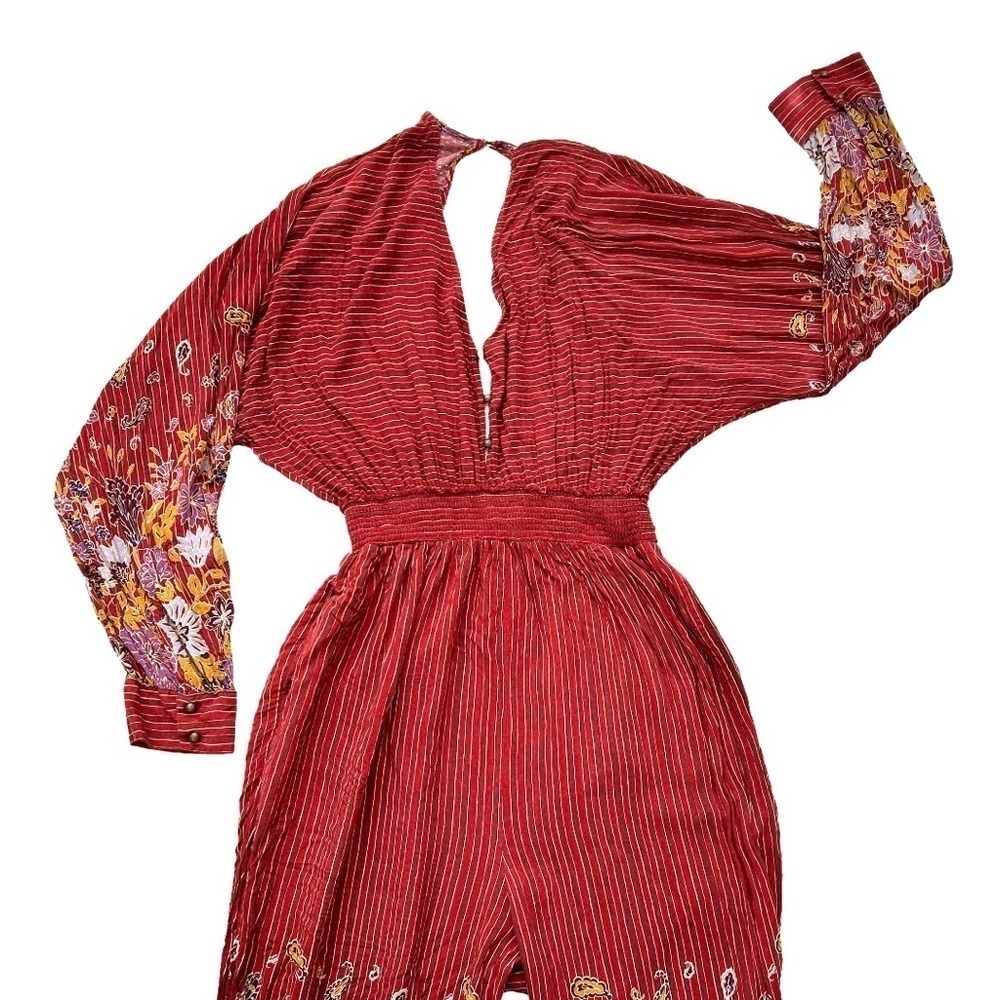Anthropologie Breezy Open Back Romper Jumpsuit Red Floral Size M - Picture 4 of 13